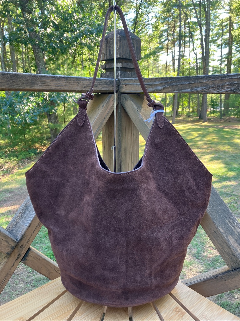 Viola Castellani Brown Suede Hobo Bag Leather Italy NWT - Picture 5 of 16